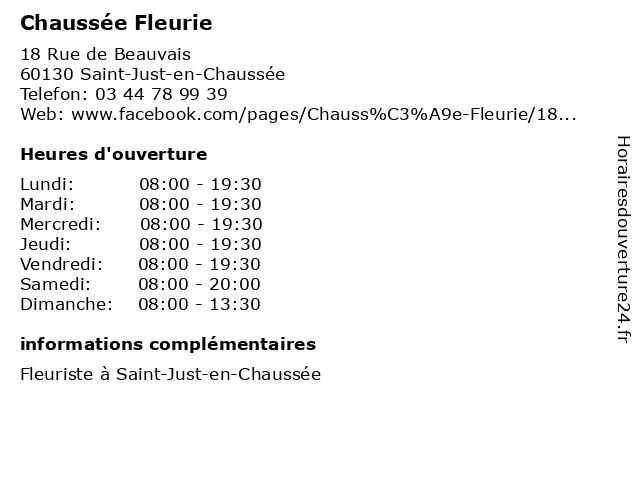 Horaires d ouverture Chauss e Fleurie 18 Rue de Beauvais